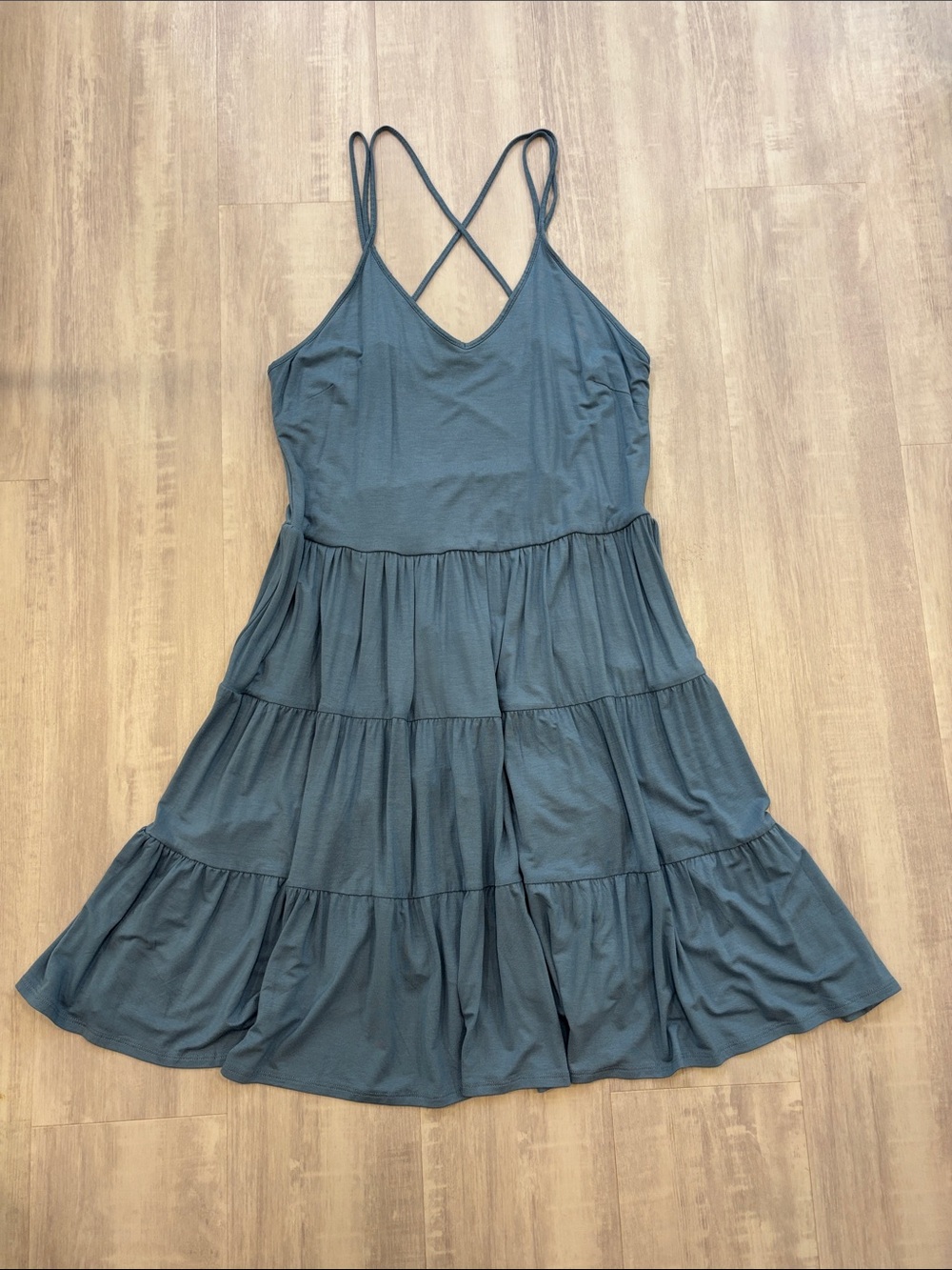 VENUS Slate Blue Tiered Spaghetti Strap Mini Dress